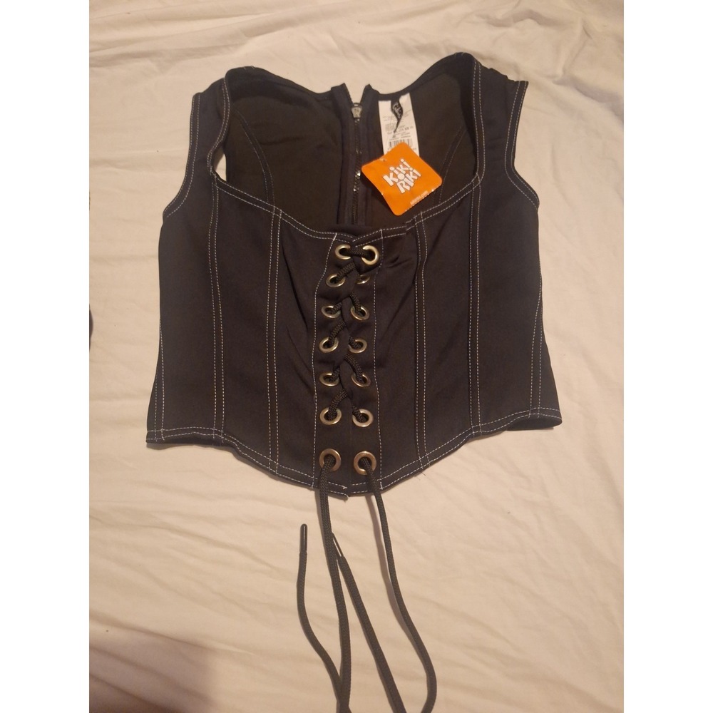Kikiriki Womens Black Lace Up Corset Tank Top Streetwear Sexy Camis 27241 M